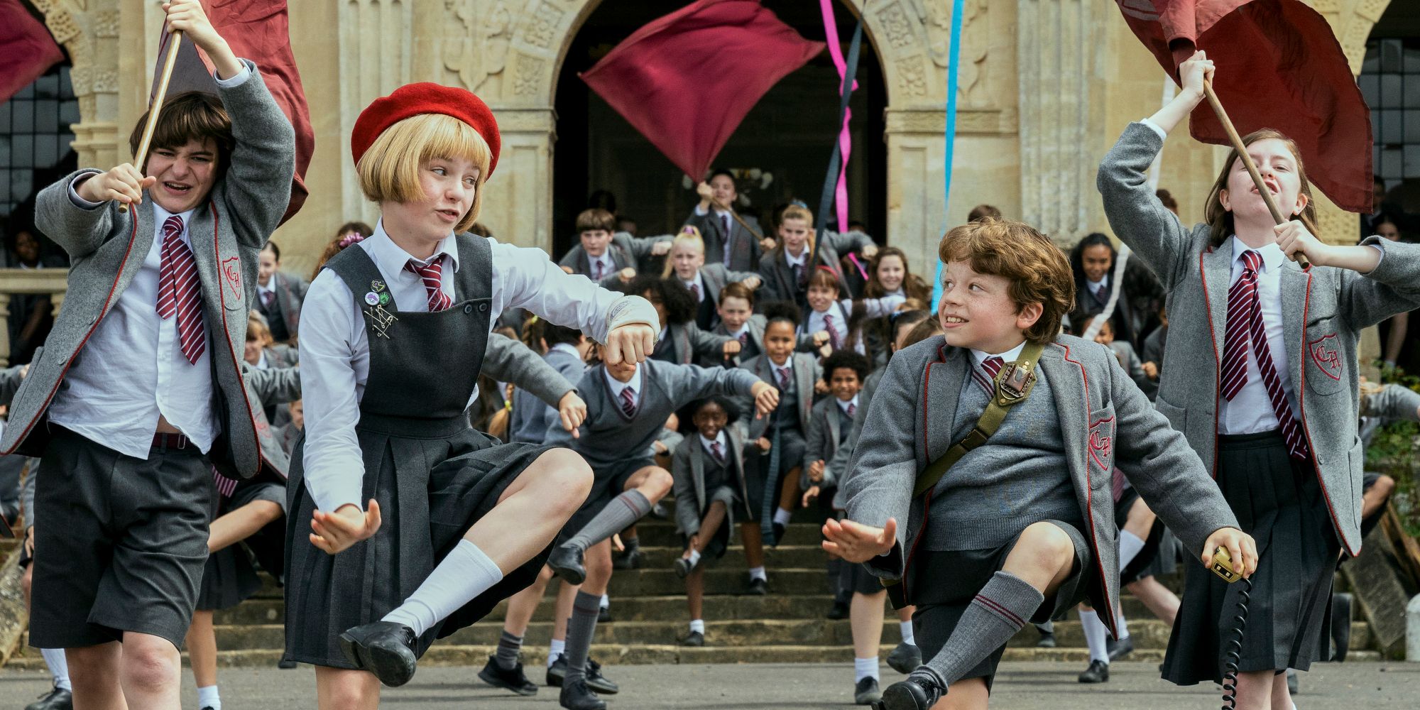 Children dance in a musical number in Matilda The Musical.