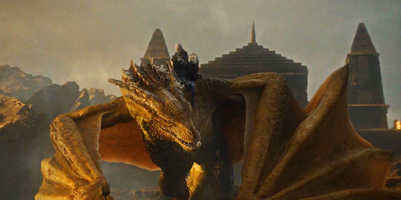 Rhaenyra Targaryen on top of her dragon Syrax in House Of The Dragon.