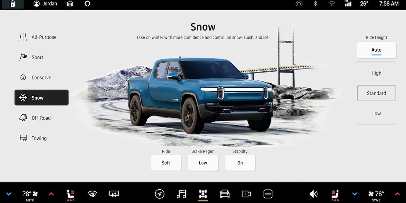 Rivian's Snow Mode displayed on a screen