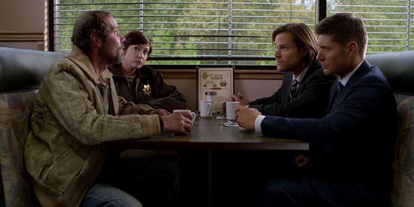 Sam and Dean questioning a man in Rock and a Hard Place