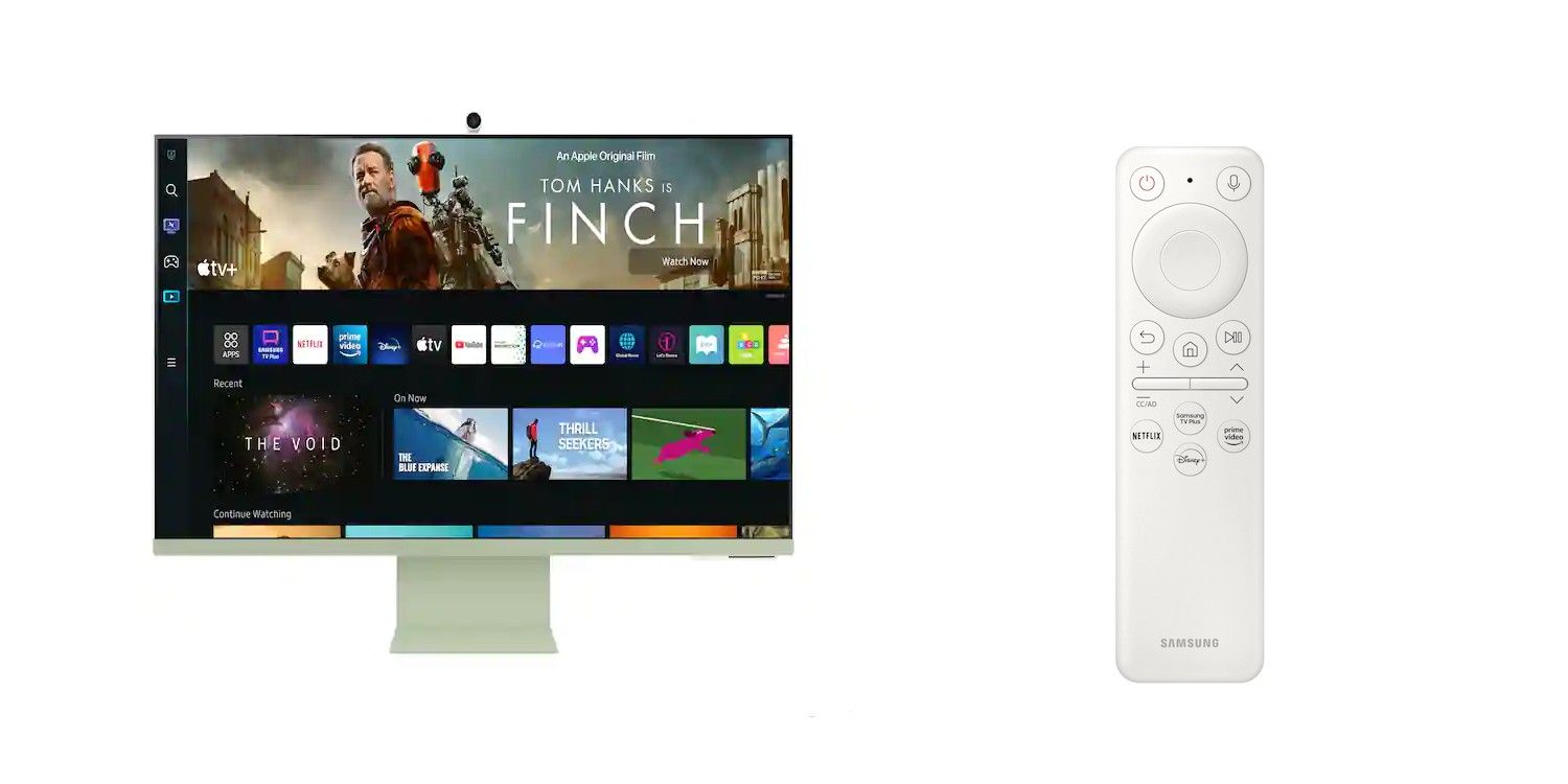 A picture of the Samsung M8 Monitor and its remote