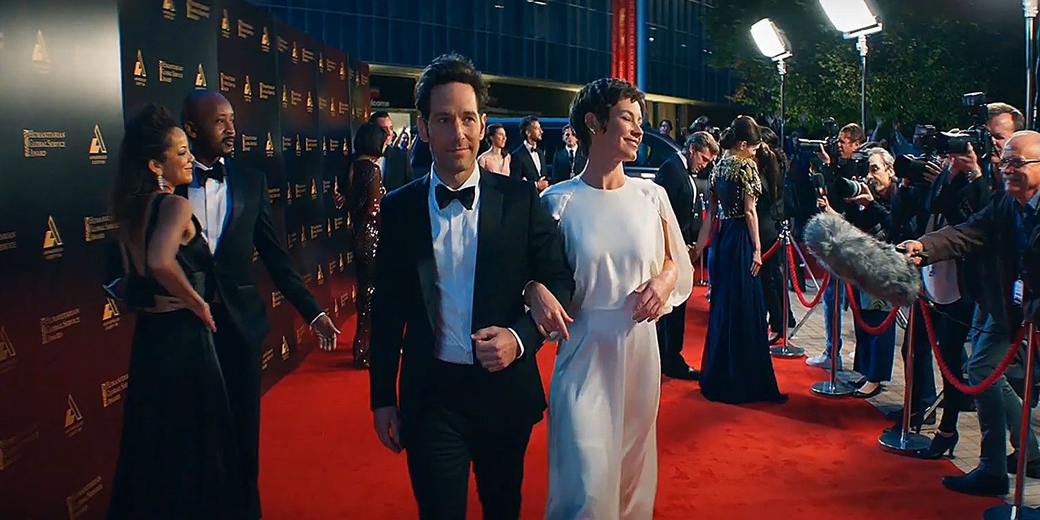 Scott and Hope on a red carpet in Ant Man and the Wasp Quantumania
