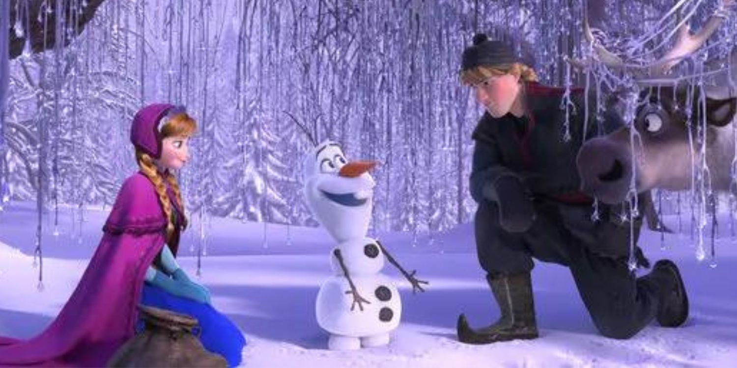 Kristoff, Olaf e Anna falando