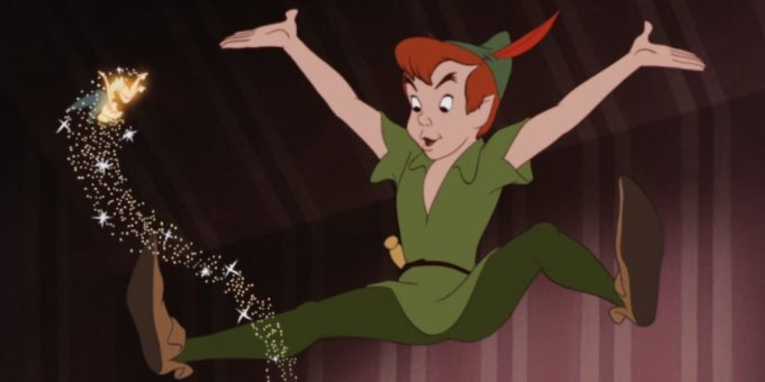 Peter Pan jumping with Tinker Bell