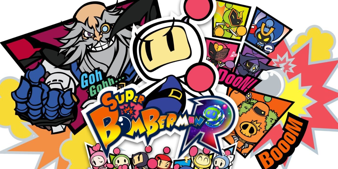 Arte da capa de Super Bomberman R para videogame.