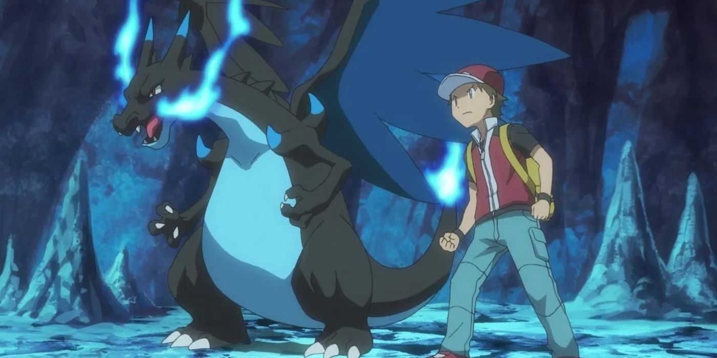 Mega Charizard X, which changes Charizard's color palette to black and blue, and Red in Pokemon Origins.