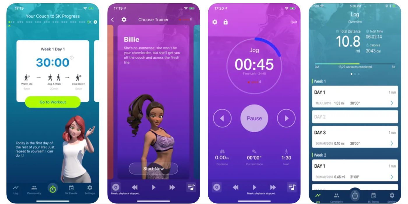 Screenshots of the Couch to 5K Run Training app
