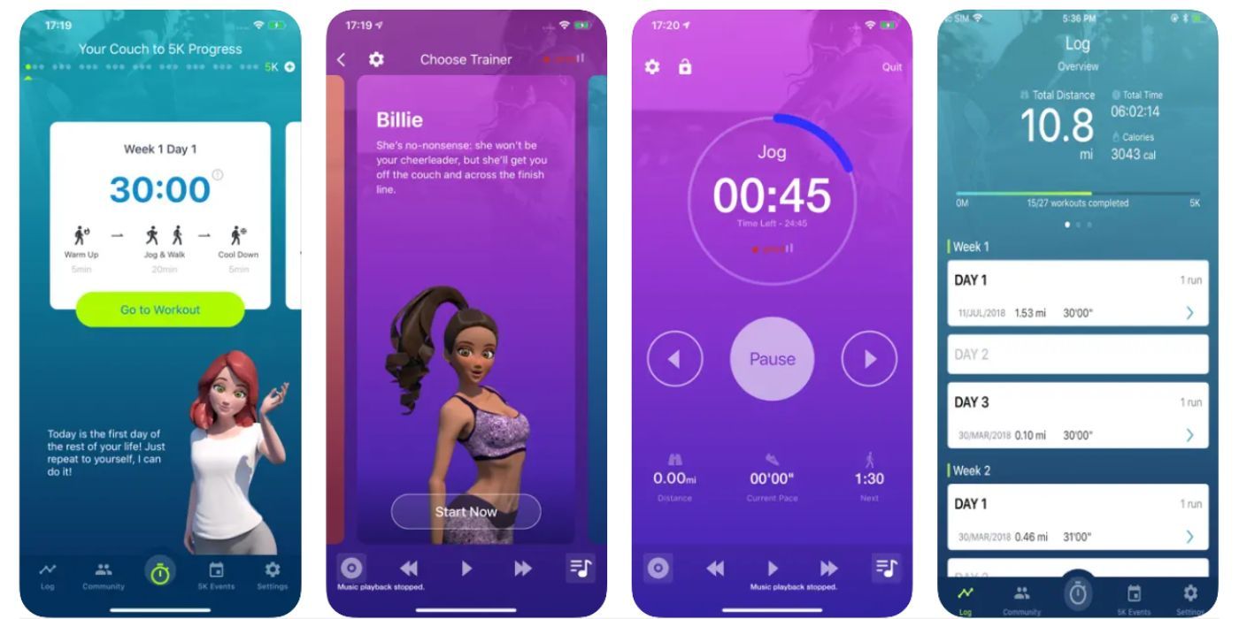 Screenshots of Couch to 5K Run Training app