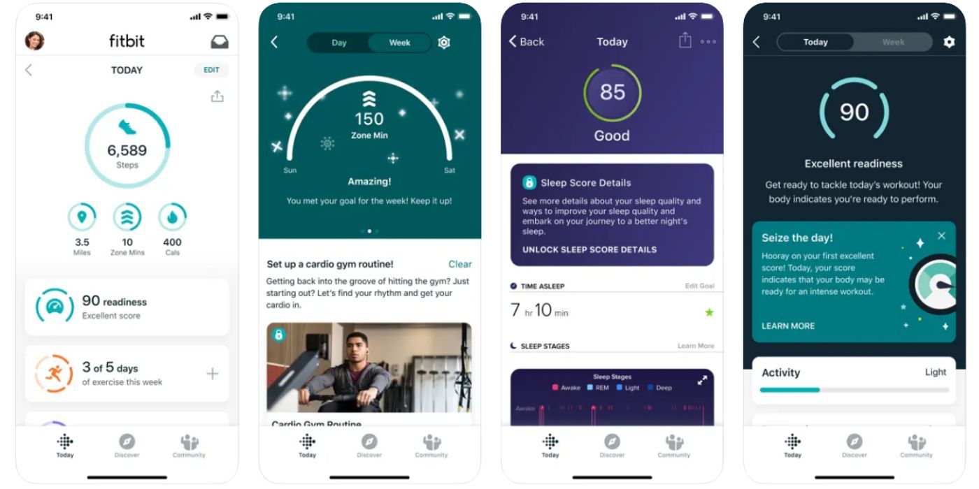 Screenshots of the Fitbit app on Iphone