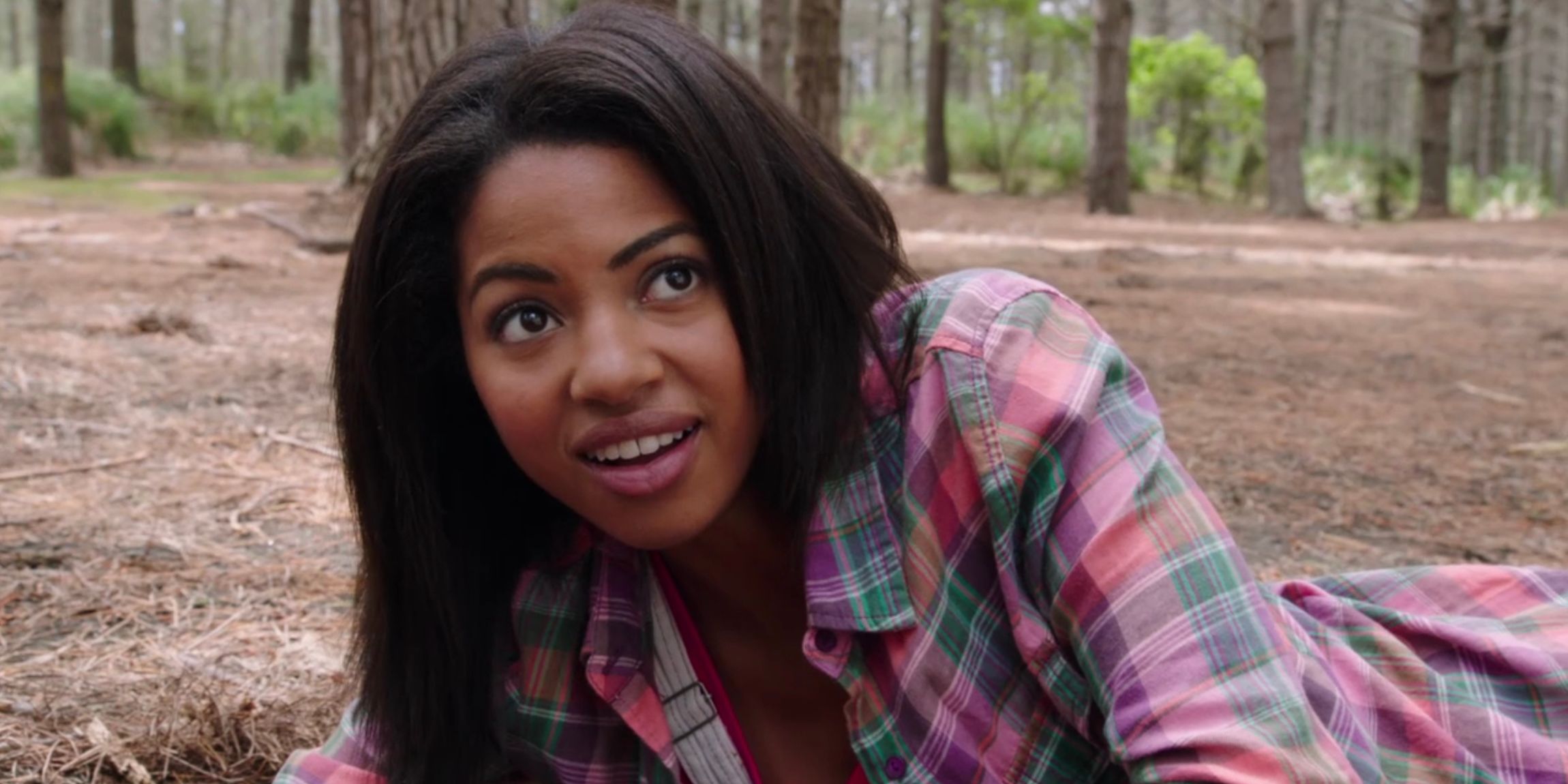 Shelby in the woods in the first episode of Power Rangers Dino Charge