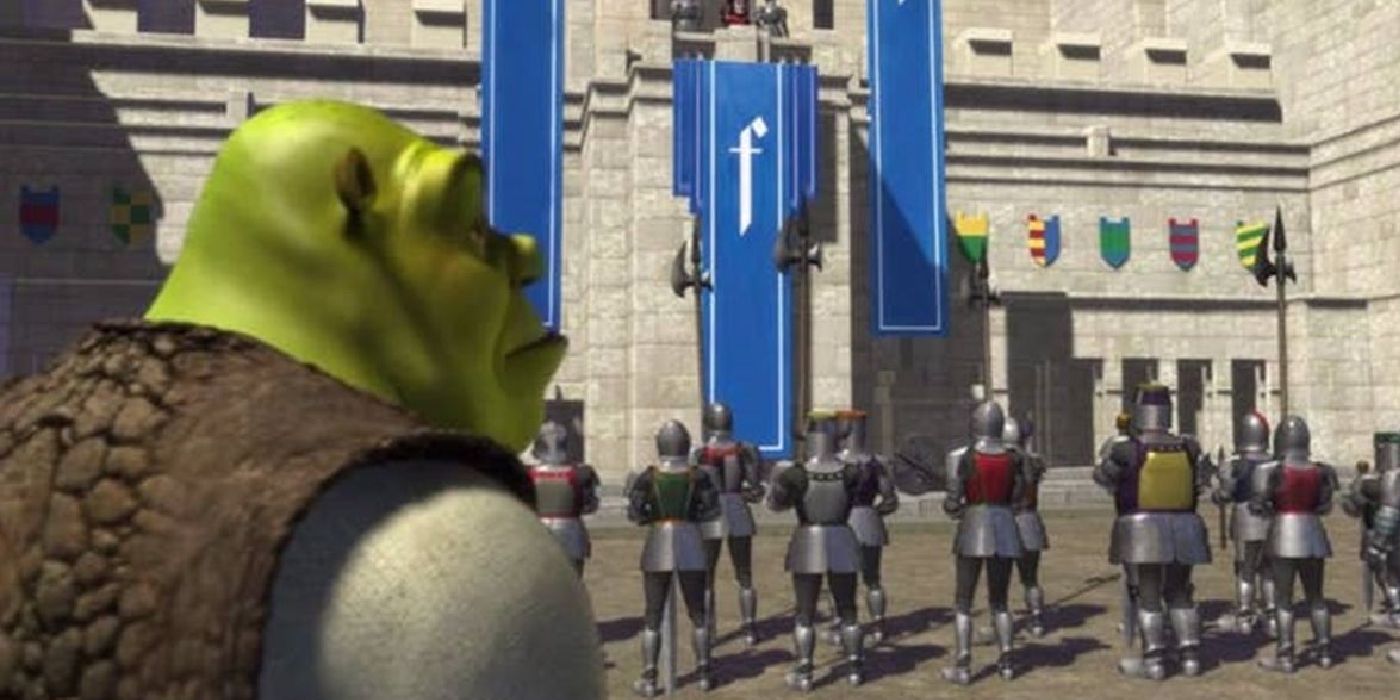Shrek olha para o castelo de Lord Farquaad