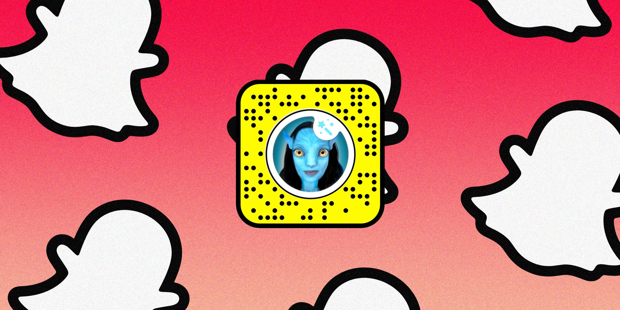 The Snapchat Avatar Lens Snapcode on a background of Snapchat ghosts