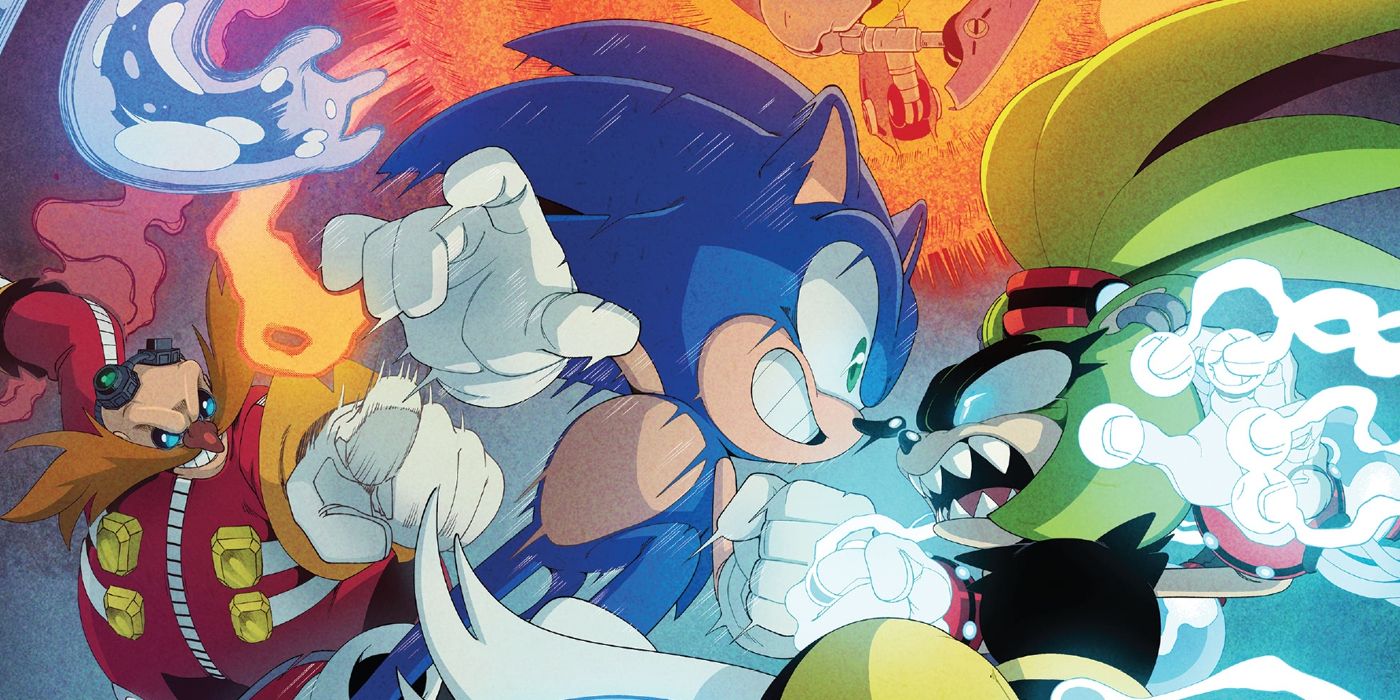 Sonic, Surge, Dr. Eggman, Metal Sonic, Tails y Kit luchan en Sonic 55