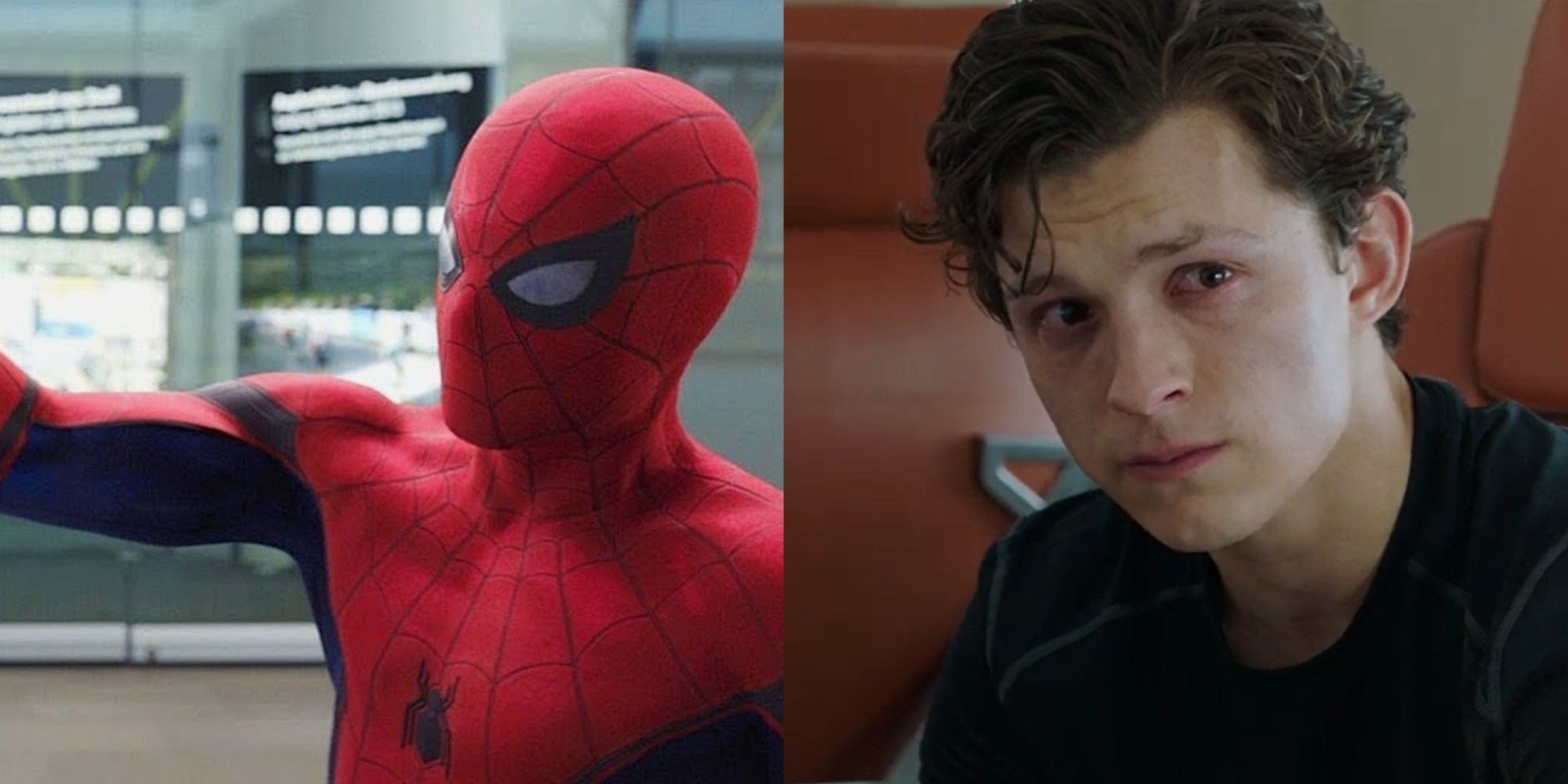 Split image of Spider-Man and Peter Parker