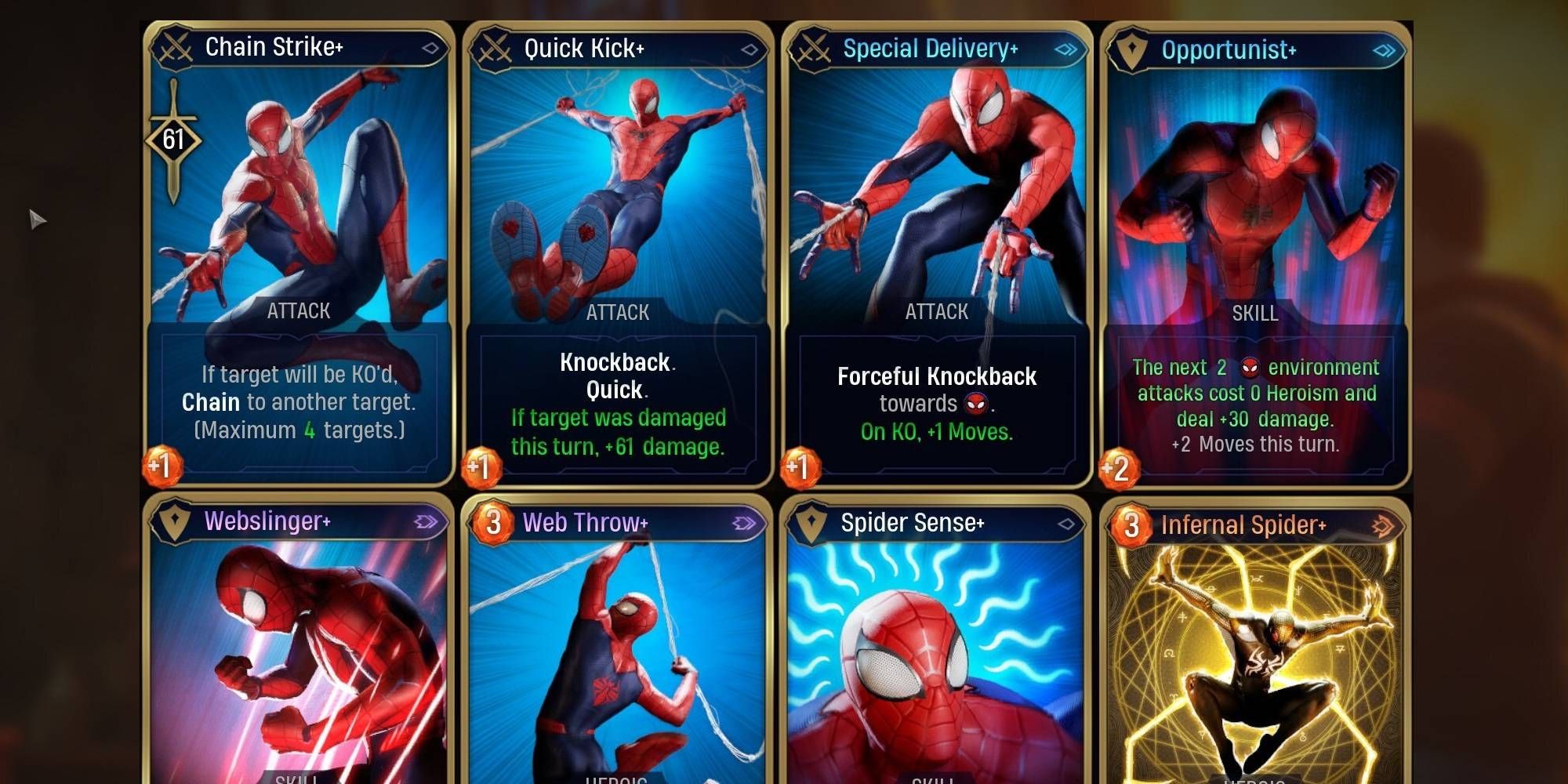 Cartas do Homem-Aranha do Midnight Suns da Marvel para baralho, incluindo carta definitiva obtida através do nível de amizade