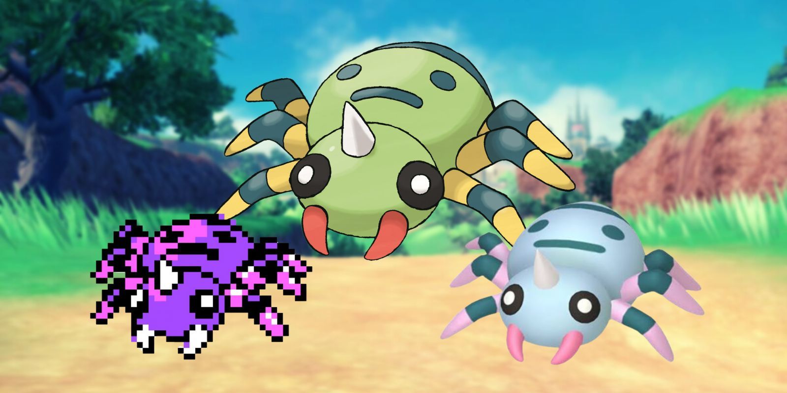 Spinarak normal form with a Gen 2 shiny and a current shiny version