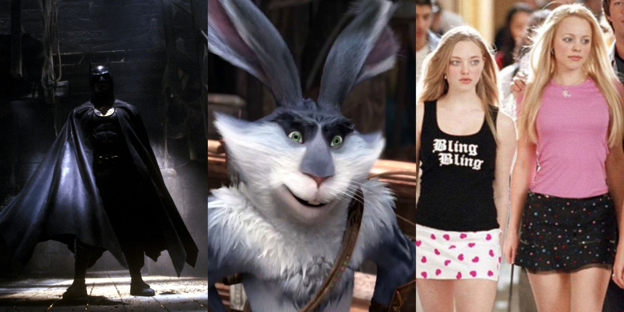 Split image of Batman, Bunny from Rise of the Guardians and Mean Girls Xmas feature
