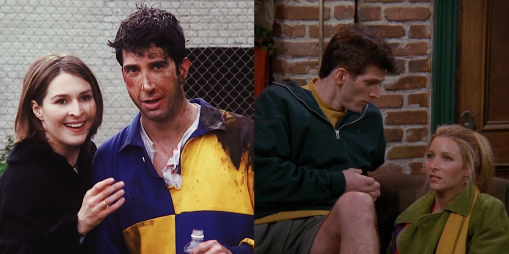 Split image of Emily and Ross and Rob and Phoebe in Friends