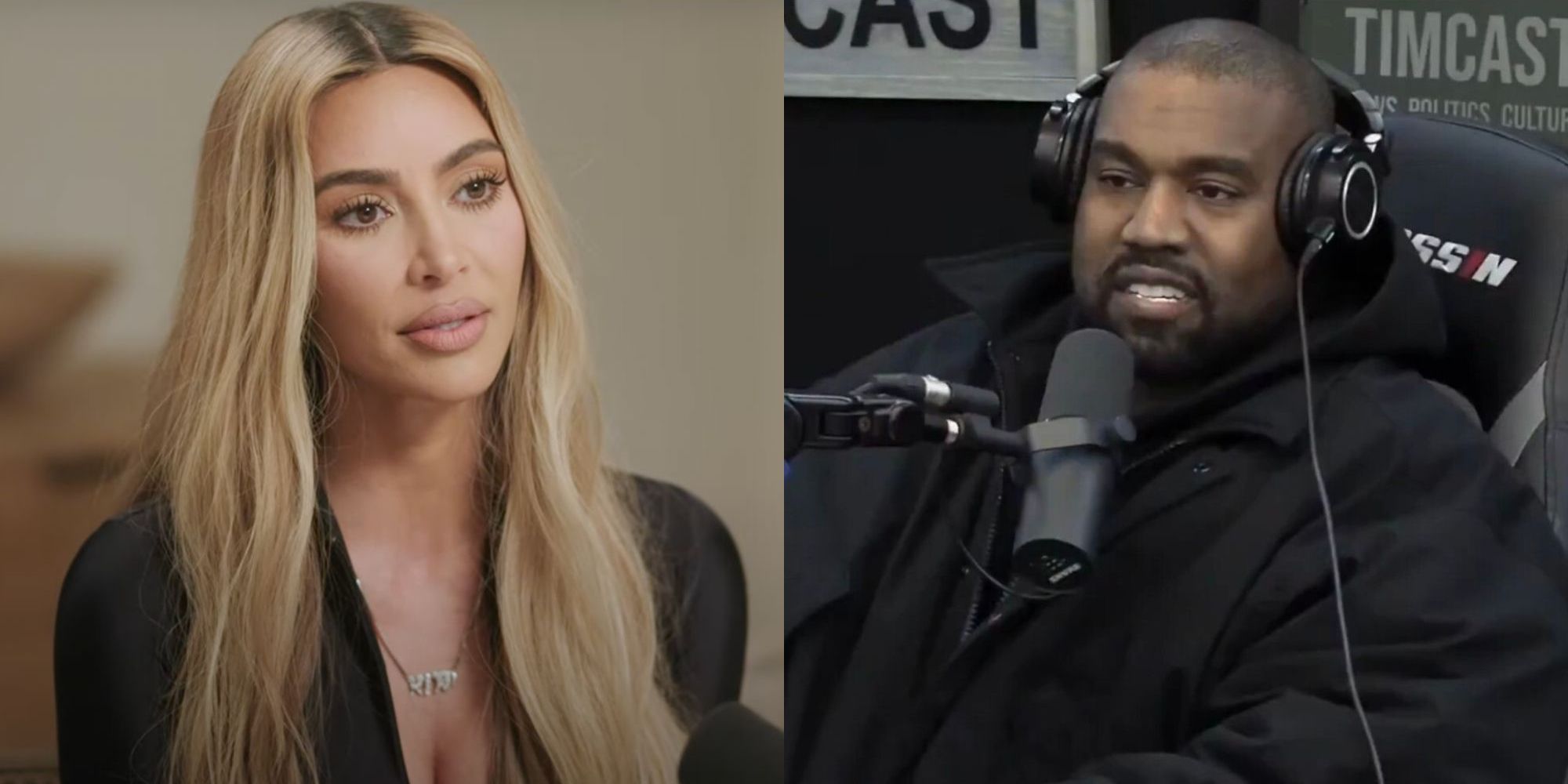Split image of Kim Kardashian and Kanye West