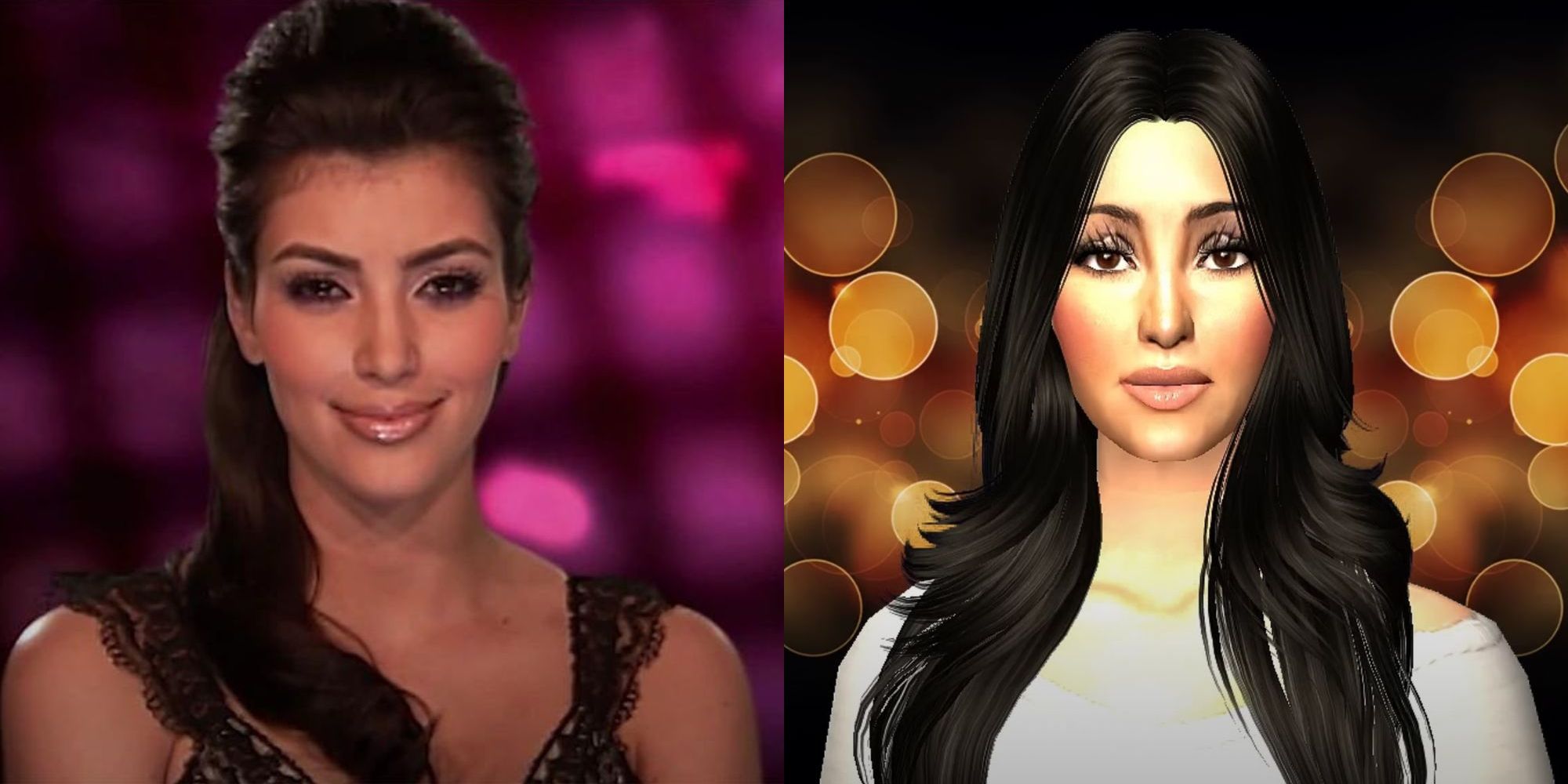 Split image of Kim Kardashian and The Sims