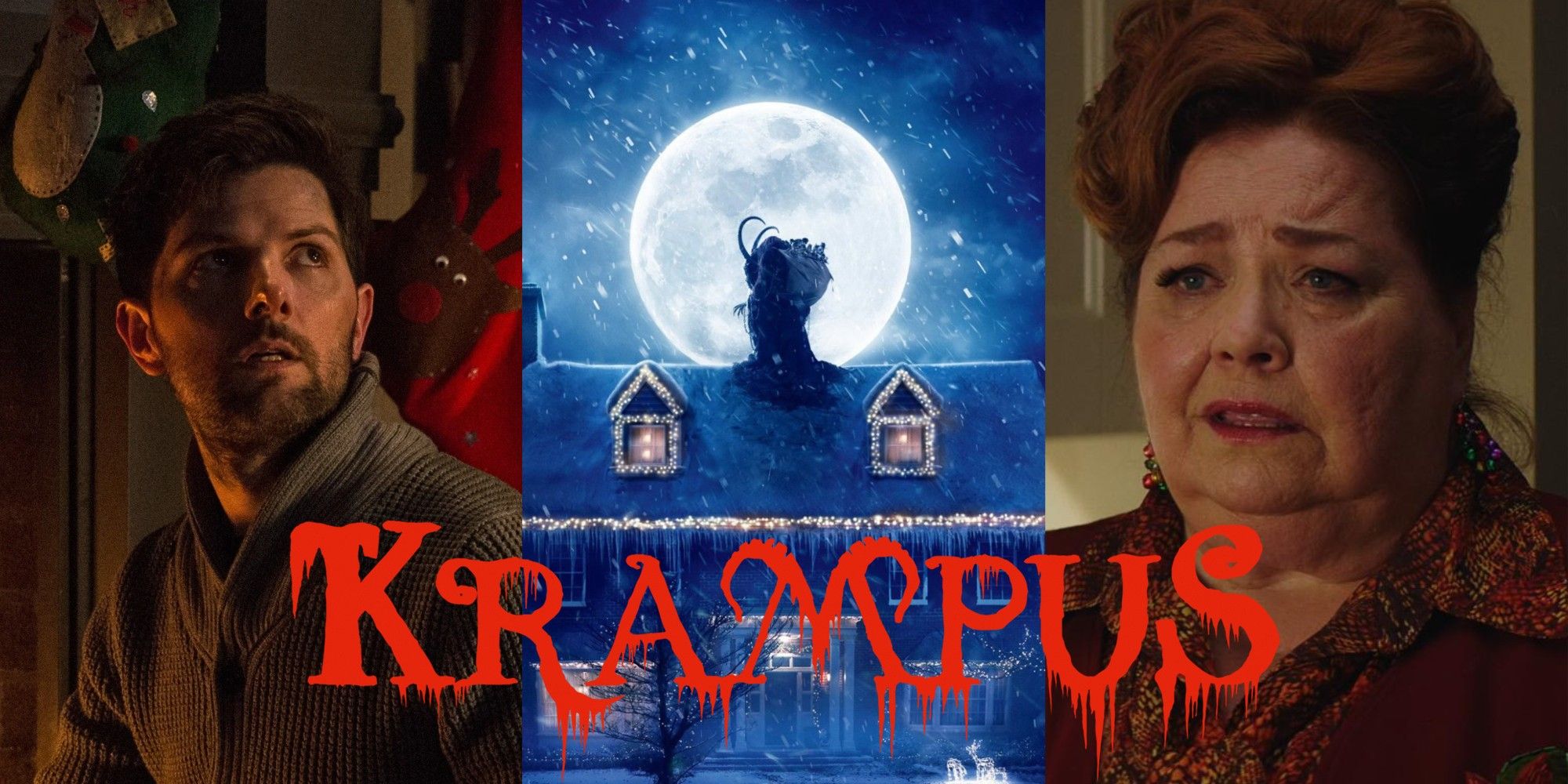 Split image of main characters from Krampus (2015)