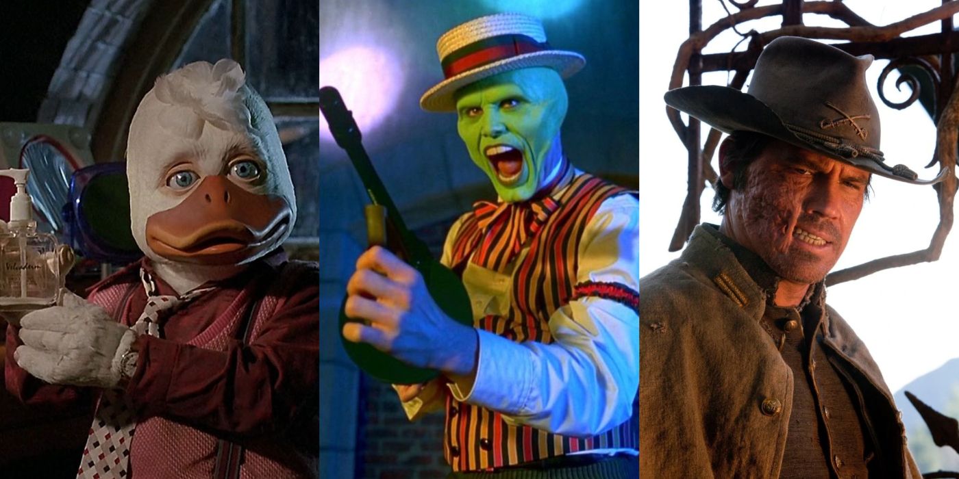 Split image of the movies Howard the Duck, the Mask, and Jonah Hex