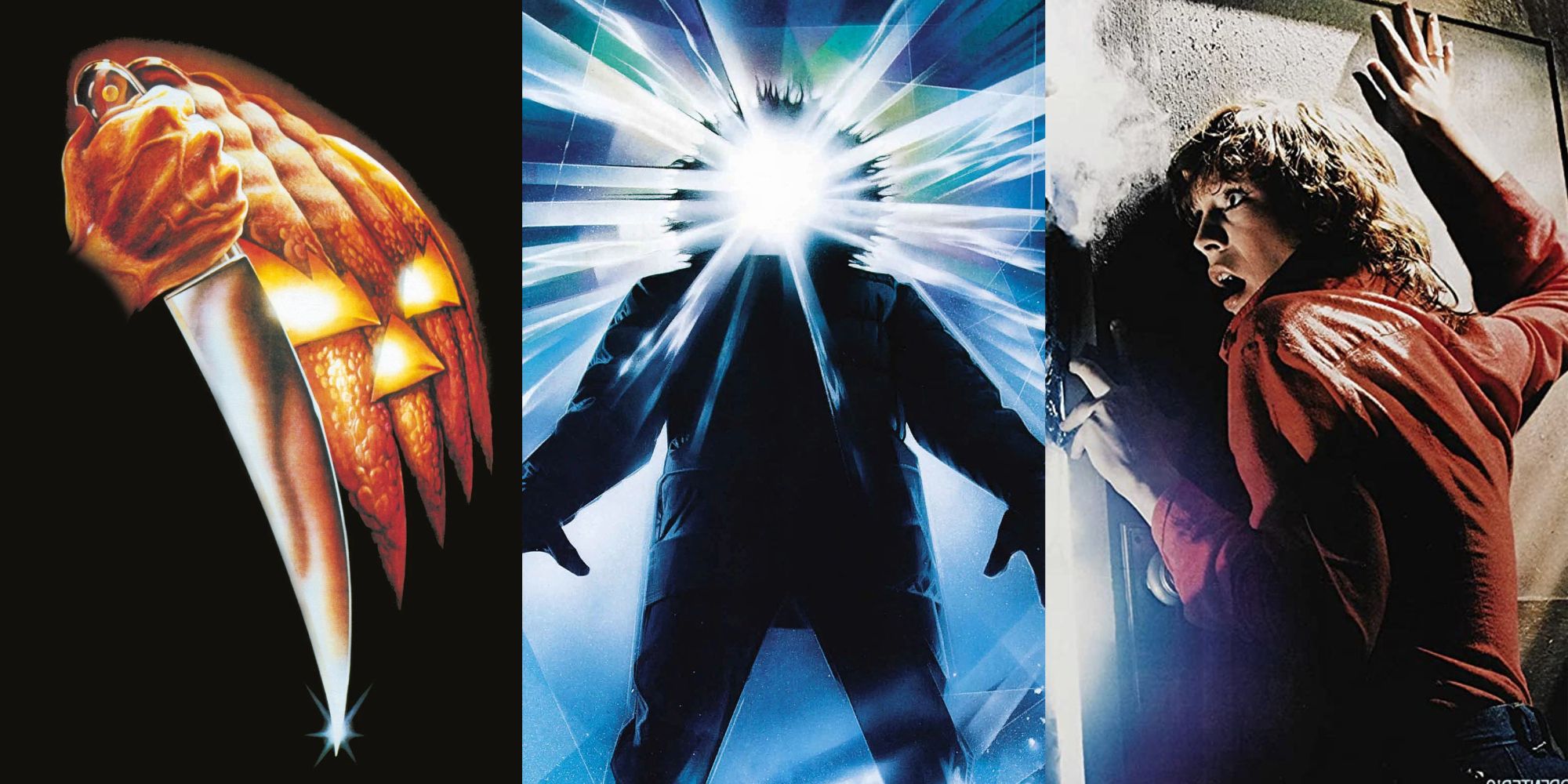 Split image of the posters for Halloween, The Thing and The Fog