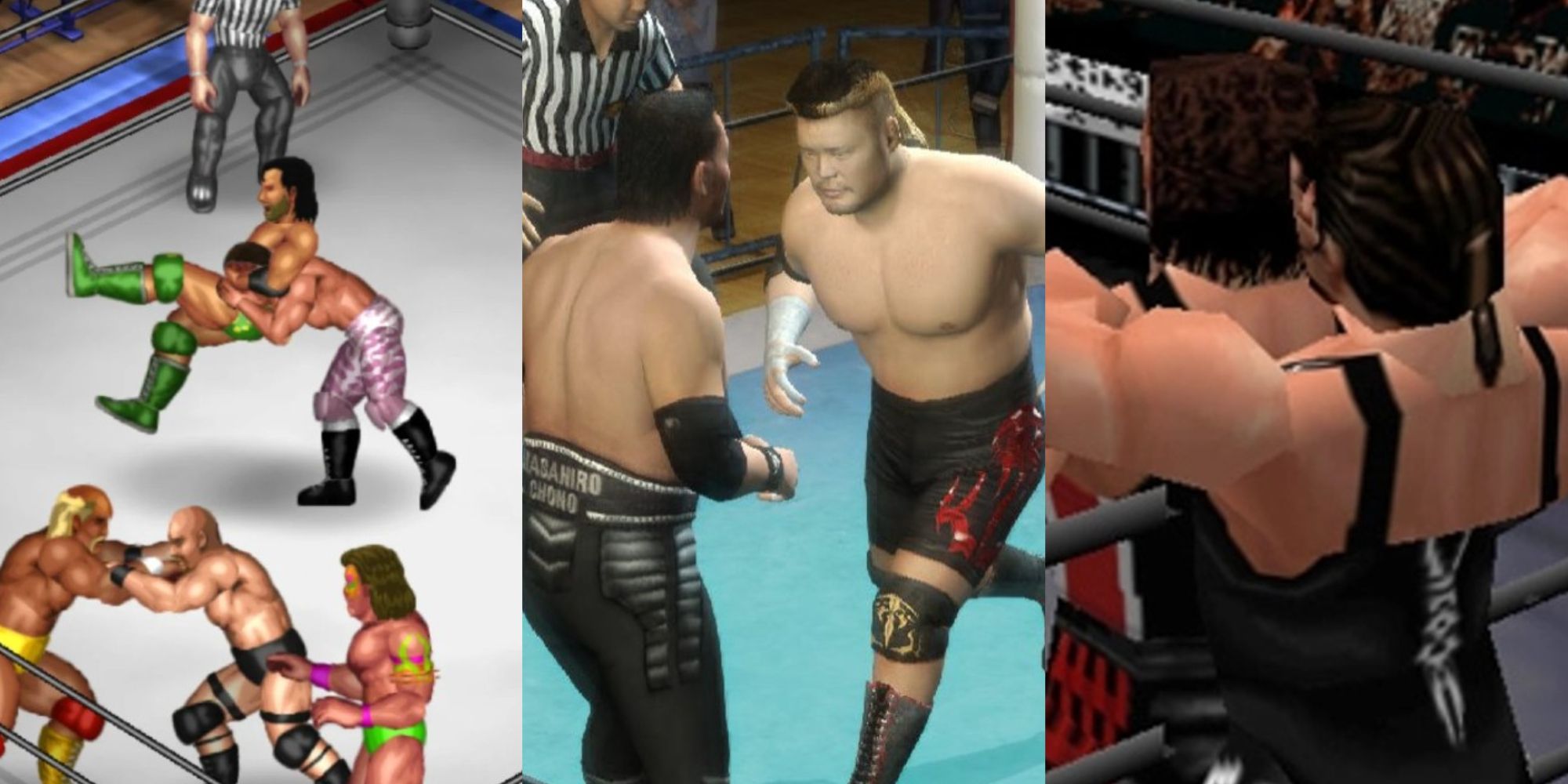 Split image of wrestling video games feature