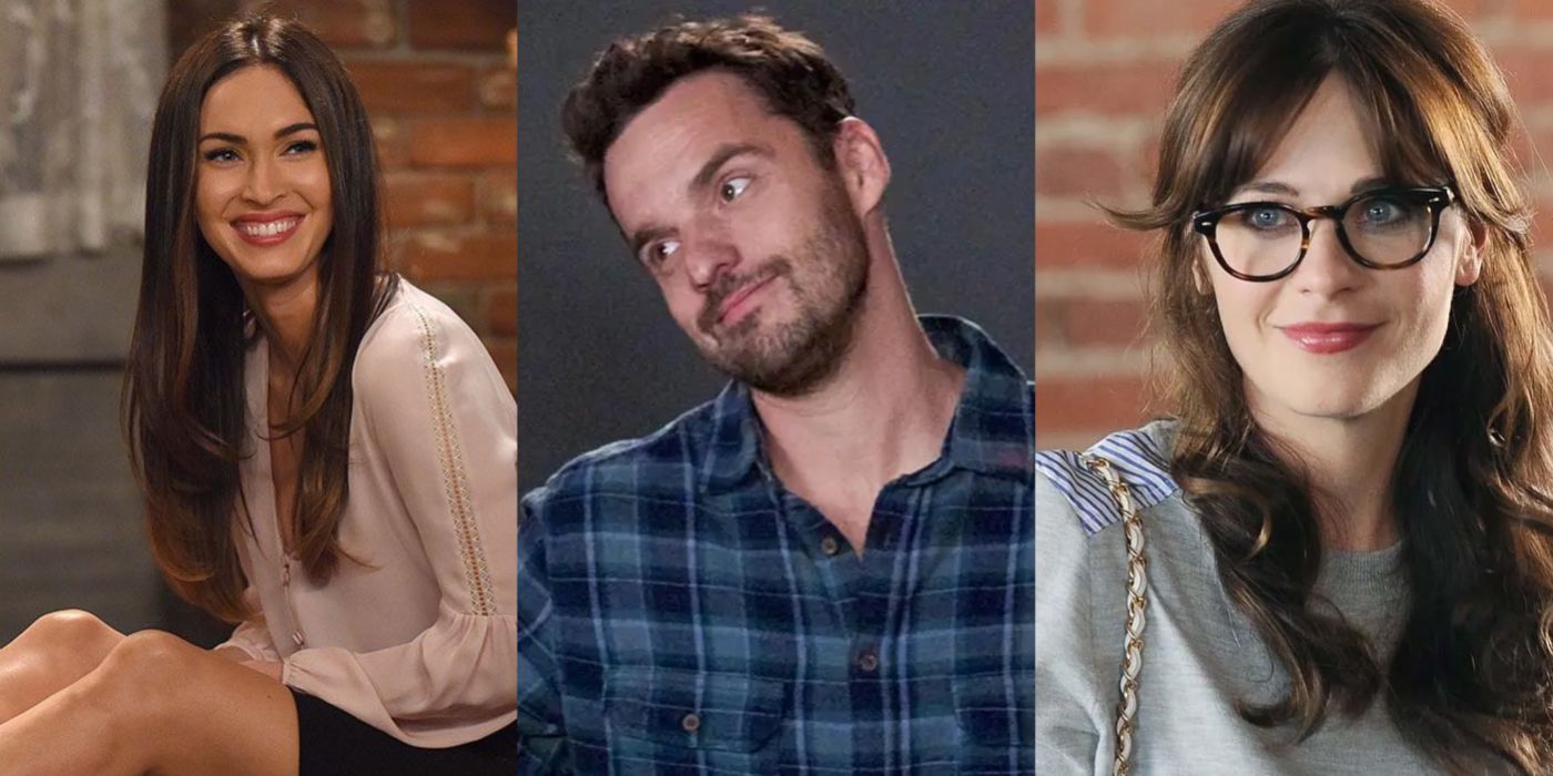Split image showing Reagan, Nick, and Jess from New Girl