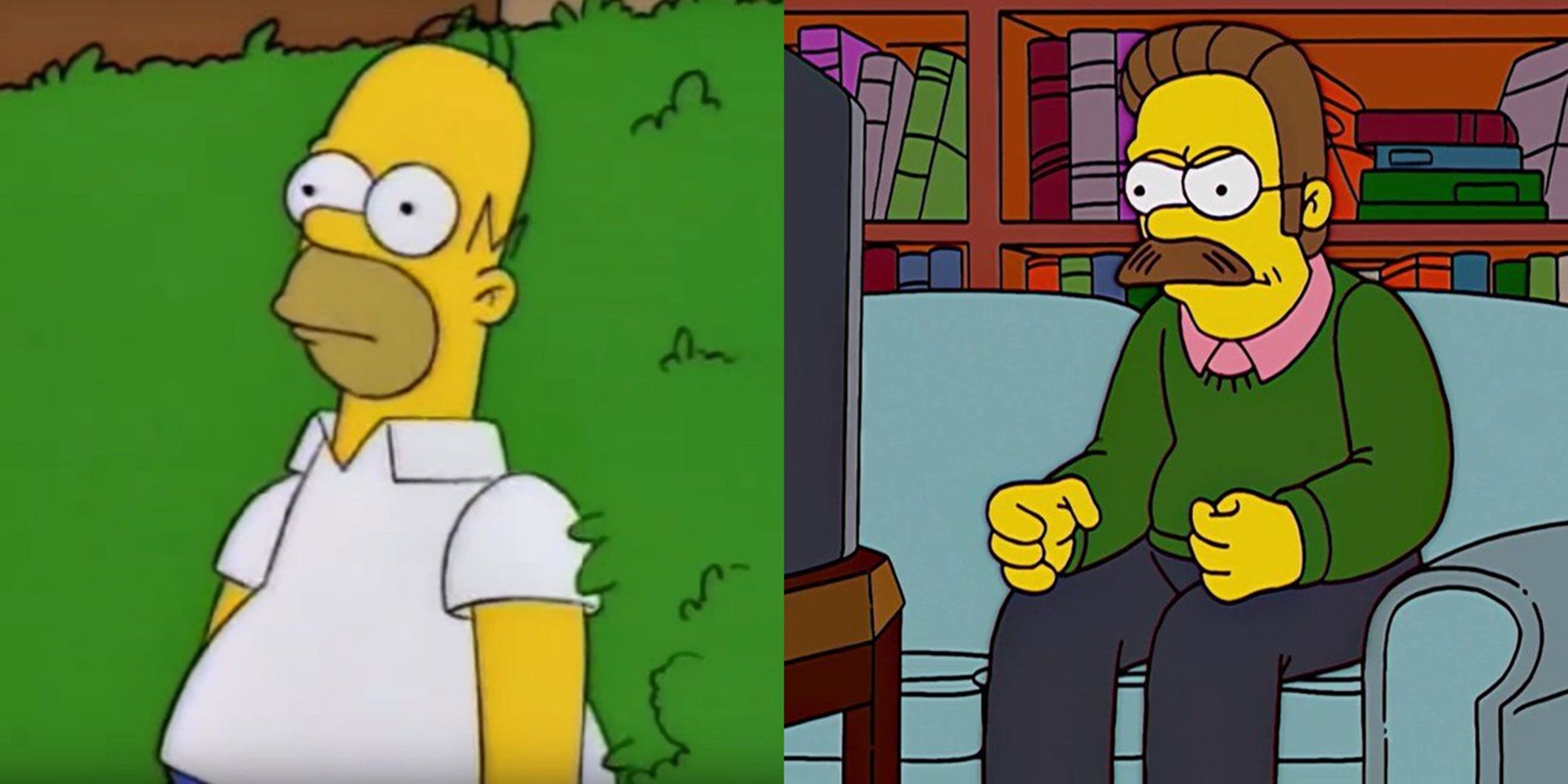 Split_image_of_Homer_in_a_hedge_and_Flanders_watching_TV_in_The_Simpsons