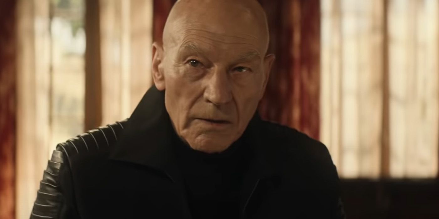 Captain Jean-Luc Picard looks on serious in Picard