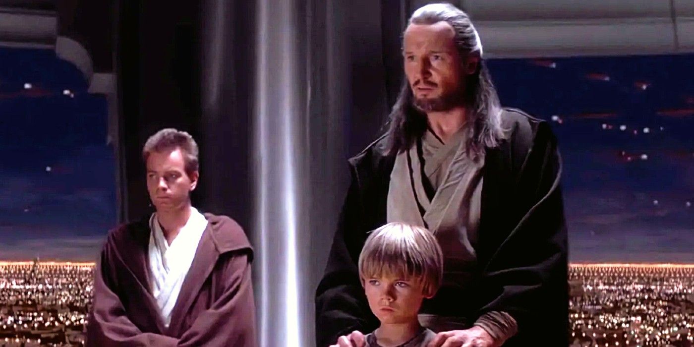 Qui Gon Jinn, Obi Wan Kenobi, and Anakin Skywalker in The Phantom Menace.