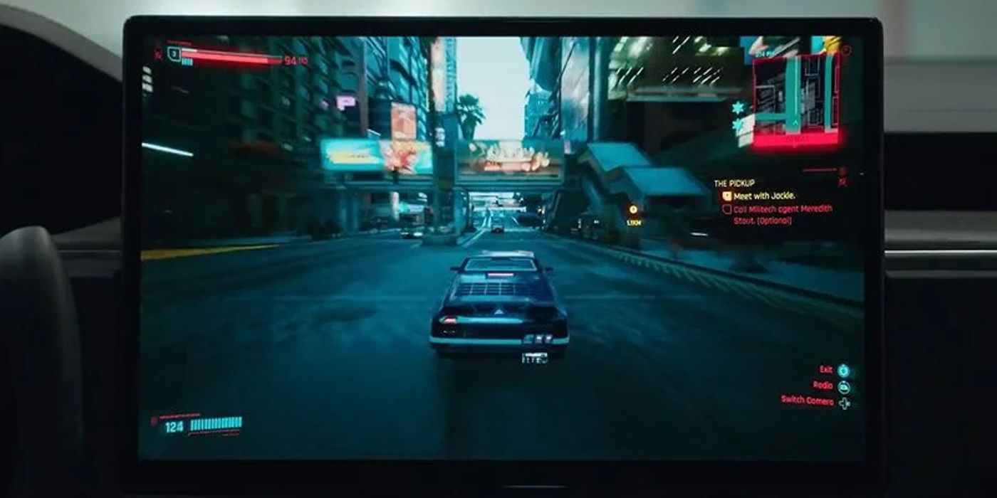 A Steam game played on a Tesla screen