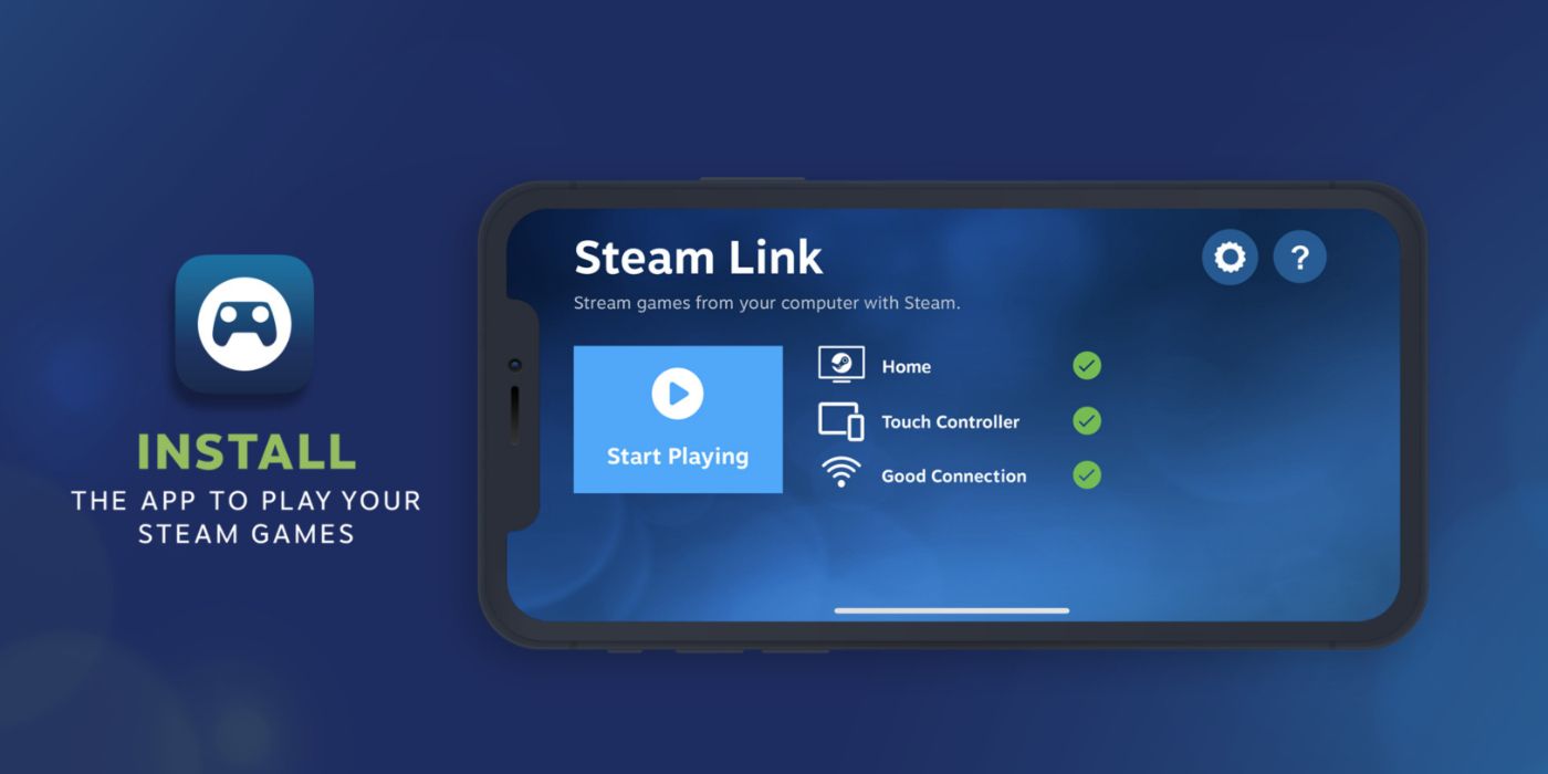 Promotional image of the Steam Link app running on a smartphone.