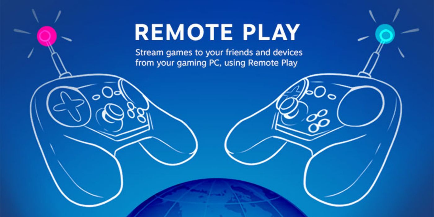 Arte promocional do Steam Remote Play com 2 controles Steam conectados.