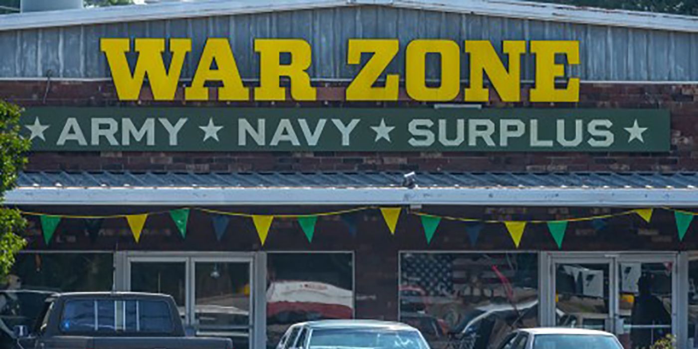 An exterior image of the War Zone Army, Navy, Surplus store in Stranger Things.