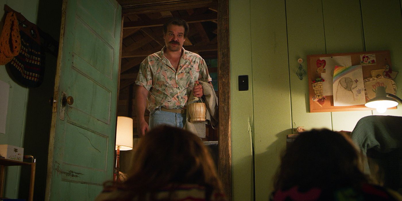 Hopper standing at the door of Eleven's bedroom on Stranger Things.