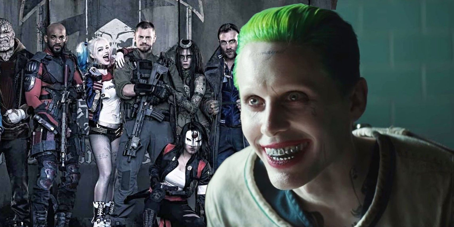 Joker in front of the Suicide Squad cast. 