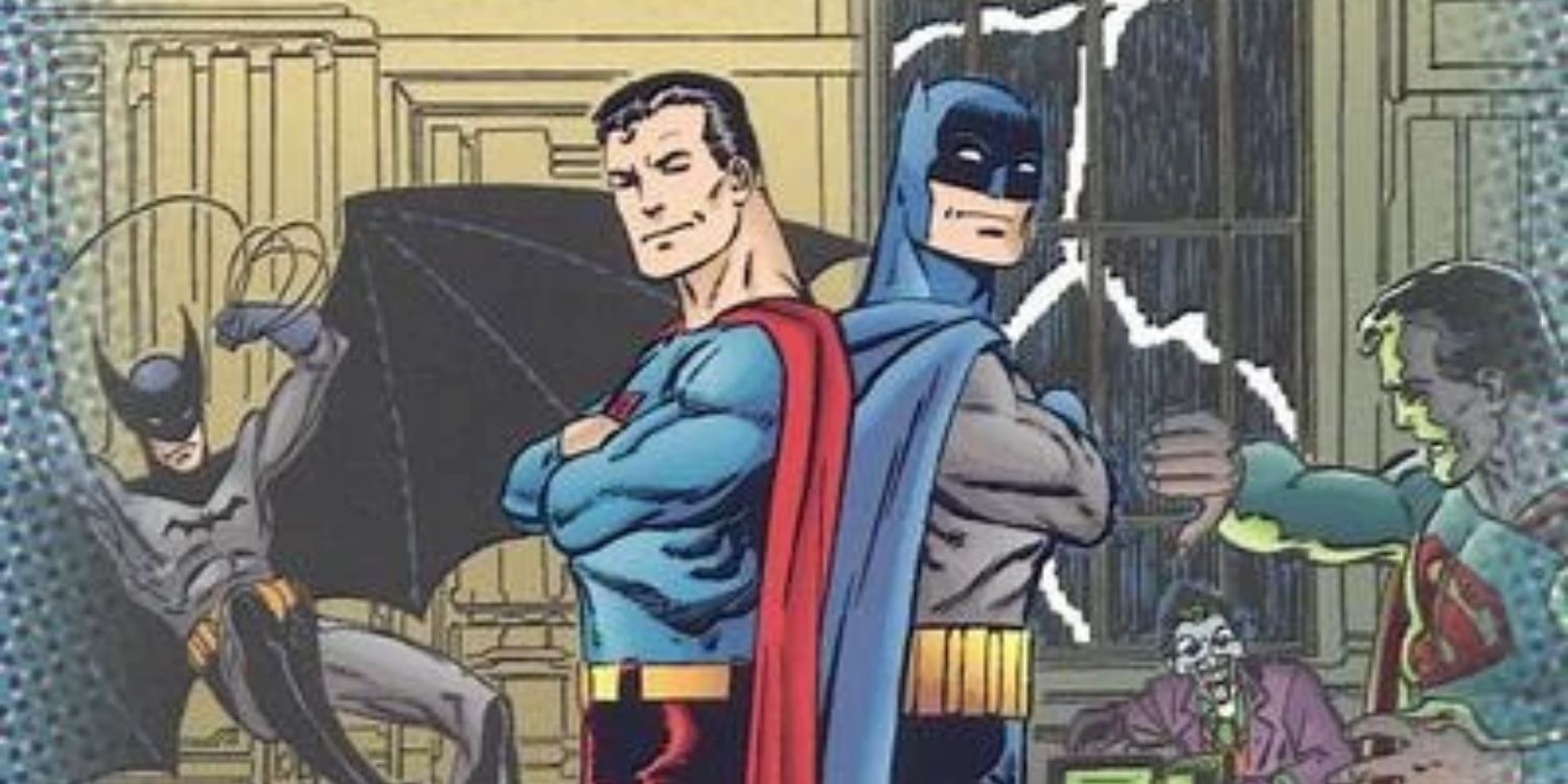 Superman &amp; Batman Generations cover as Superman and Batman have their backs to each other