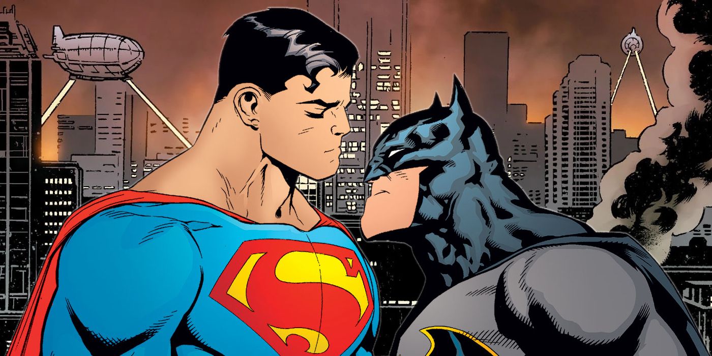 Superman Staring Down Batman in Gotham City