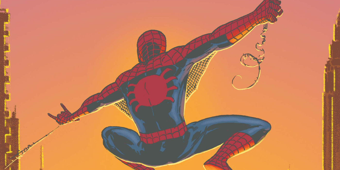 Spider-Man se balançant au coucher du soleil à New York