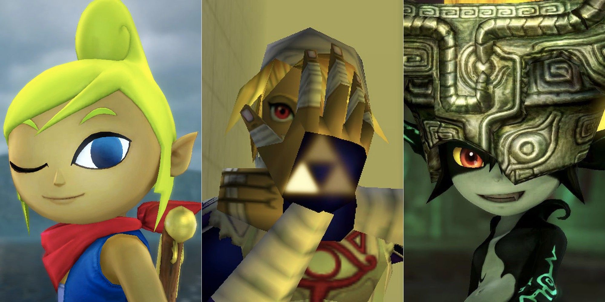 Van links naar rechts Tetra, Sheik en Midna uit Legend of Zelda.