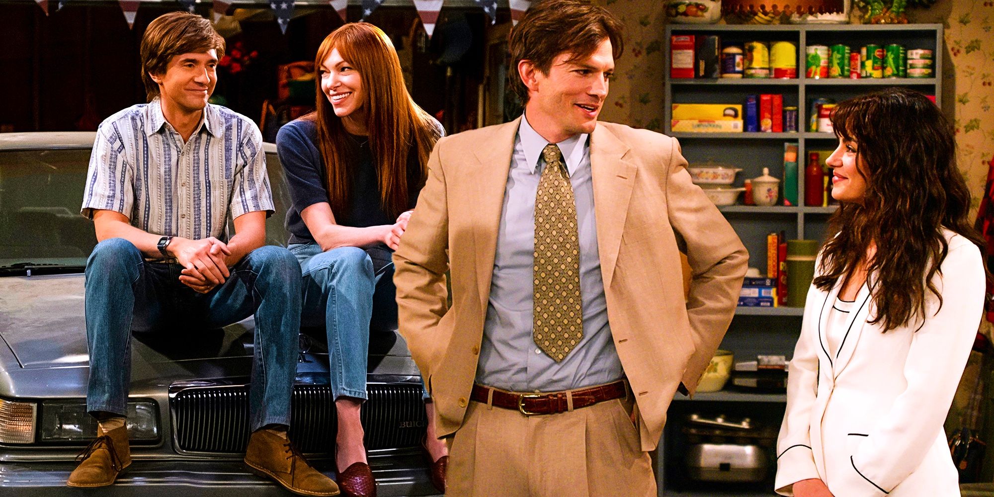 a custom image of Eric and Donna sitting on a car, and Kelso and Jackie standing together, in That '90s Show season 2