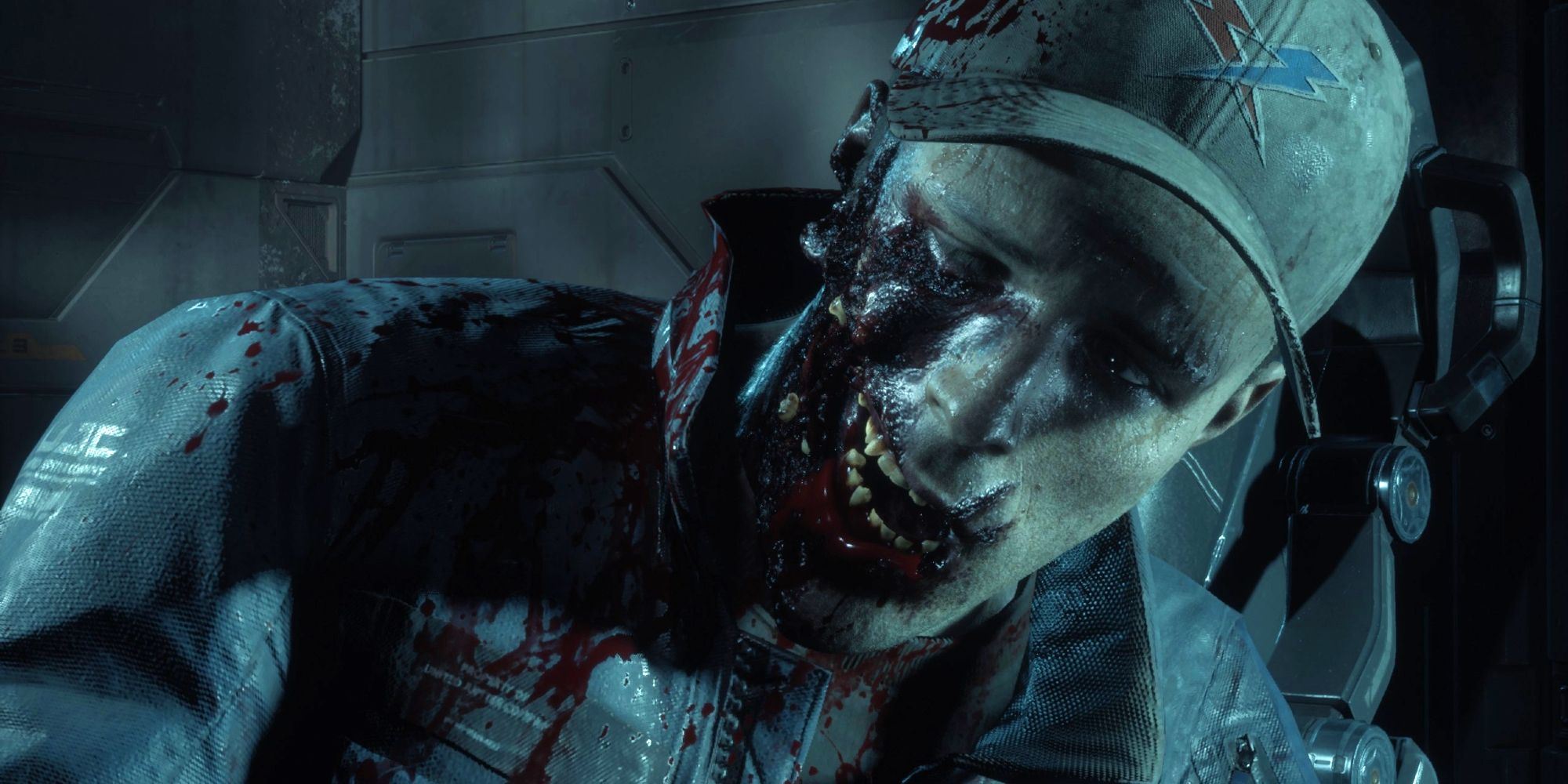 Image of the gory face of Max, Jacob's co-pilot.
