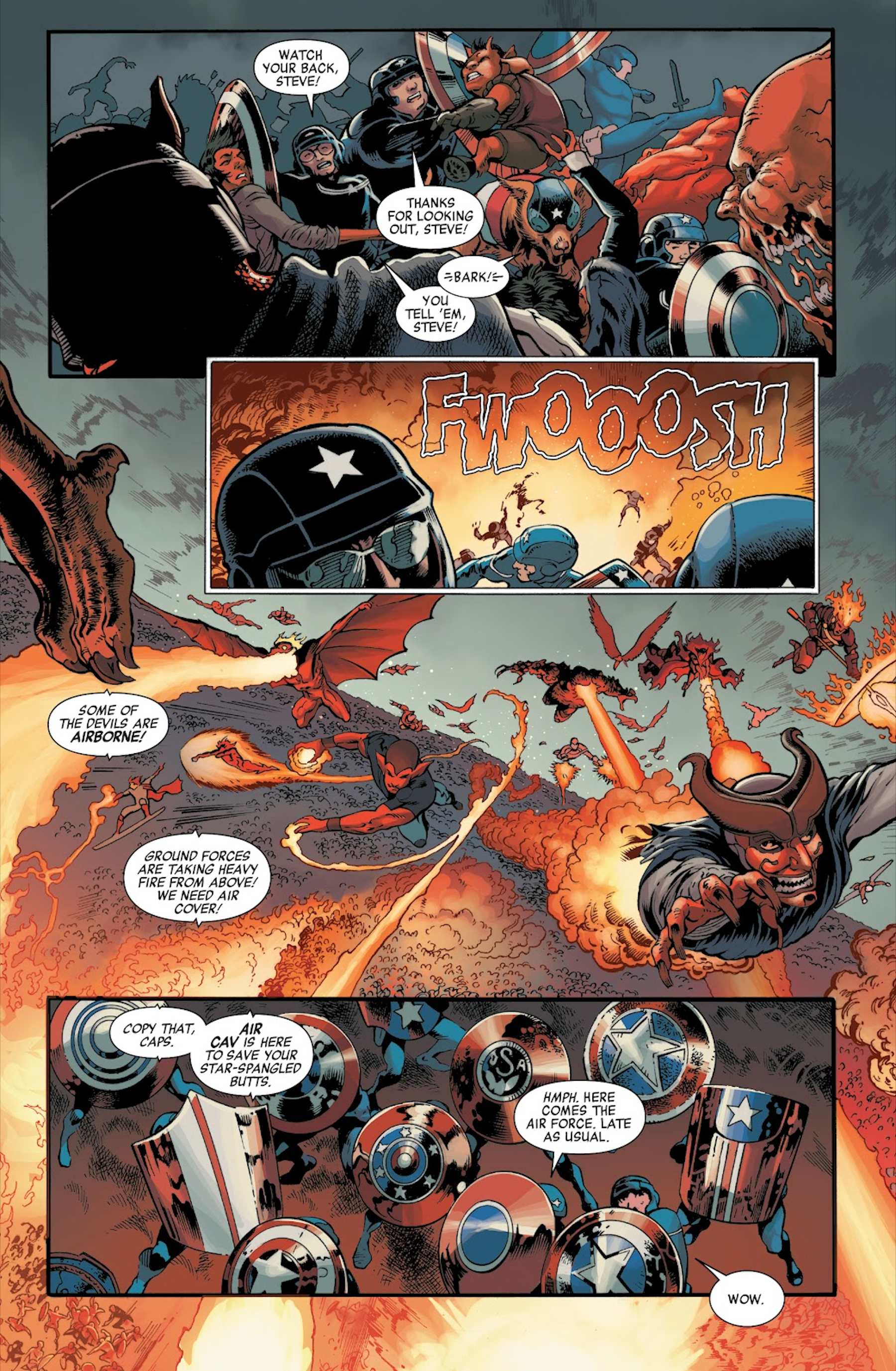 The Captain America Army fights Mephisto in Avengers Forever