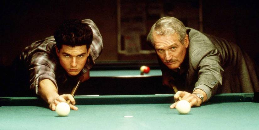 Vincent Lauria (Tom Cruise) and "Fast Eddie" Felson (Paul Newman) playing pool together in The Color of Money (1986).