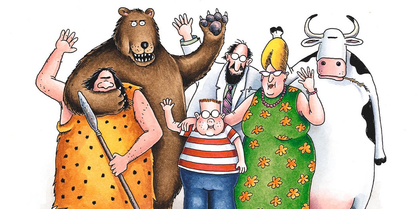 An image of a range of characters from Gary Larson's Far Side comic strip. 