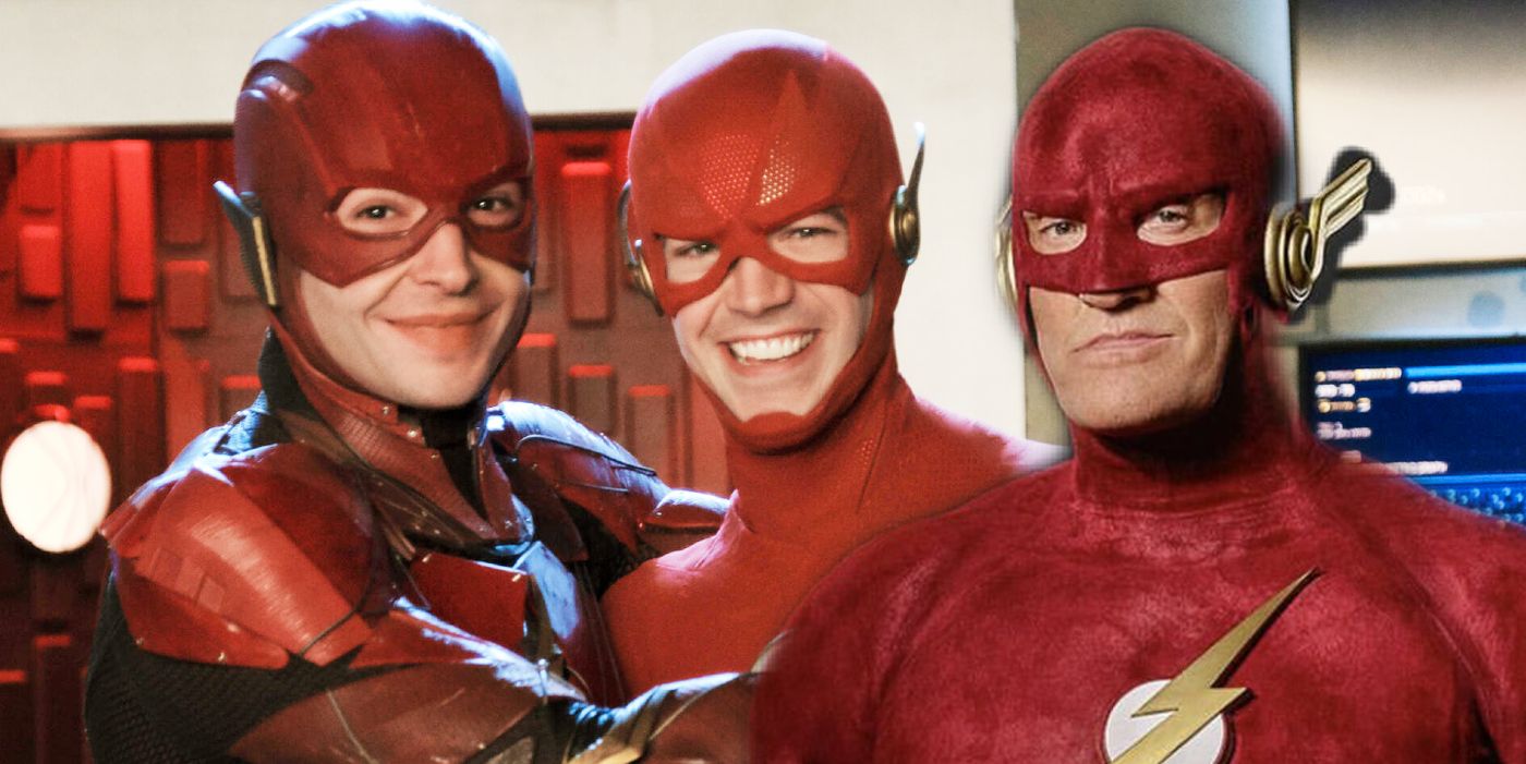 Custom image of Grant Gustin Ezra Miller and John Wesley Shipp's Flash characters together