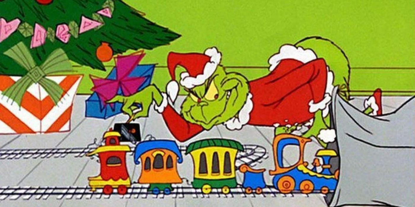 The Grinch stealing a train in the animated How the Grinch Stole Christmas. 