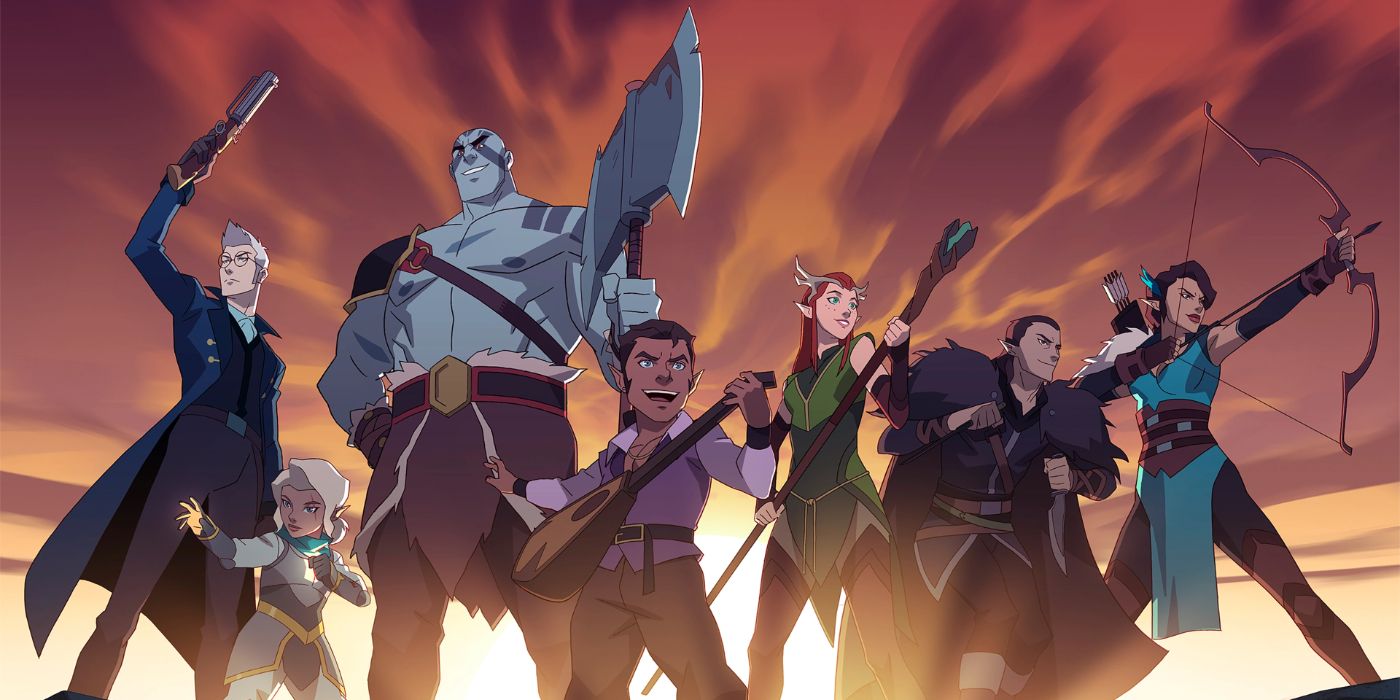 Uma linha de personagens principais de The Legend of Vox Machina